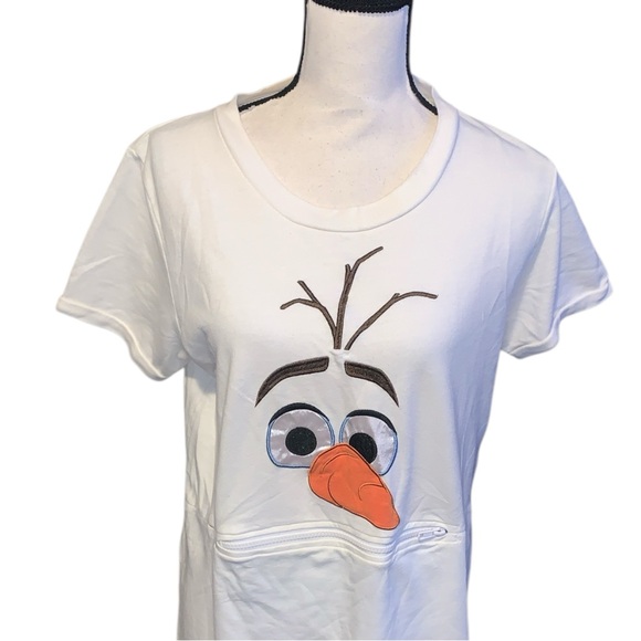 Disney Olaf White Olaf Graphic Short Sleeve Nightgown Dress Zipper Mouth - Picture 2 of 7